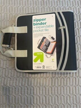 Black Zipper Binder with Gray Accents - Expandable Pocket File